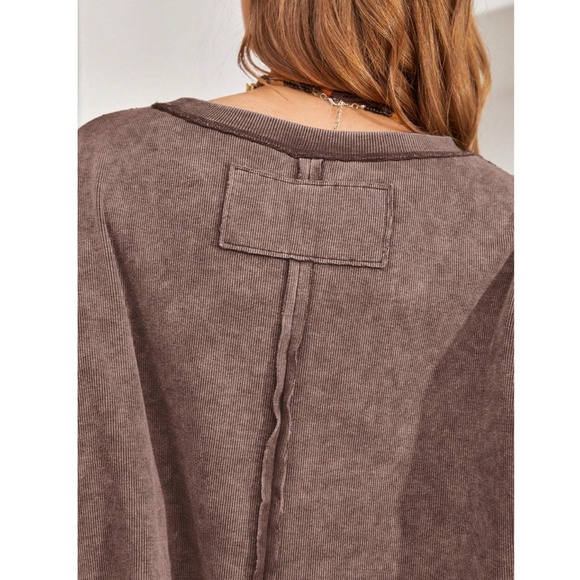 Coffee Brown Cotton Oversized Tee Shirt Raw Hem and Inside Out Stitches - Picture 7 of 9